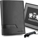 Pánska vertikálna kožená peňaženka, čierna, elegantná, ochrana RFID kartou, Zagatto