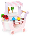 Zmrzlináreň, drevený vozík pre deti, 12-dielny obchod, zmrzlina, sladkosti na kolieskach