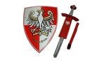 Rytiersky kostým orol b-červený: štít meč 60 pošva