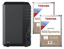 Synology DS223 2GB + 2x 12TB Toshiba NAS server