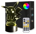3D LED nočná lampa POKEMON PIKACHU USB + RGB diaľkový ovládač