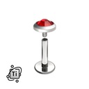 strieborná VNÚTORNÁ TITÁNOVÁ LABRETKA s červeným zirkónom 1,2/6/4 mm