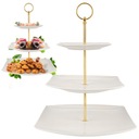 PORCELÁNOVÝ TANIER 3 ÚROVNE OVOCNÝ DEZERTNÝ ZÁSOBNÍK BIELY MODERNÝ ZLATÝ