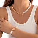 Perlový náhrdelník náramok Set Gold White Classic Retro Elegant