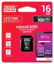 16GB CL10 microSDHC karta + adaptér