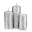 Sada 3 sviečok, sviečok kokon cylinder, STRIEBORNÉ