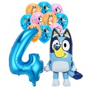 BLUEY BINGO FÓLIOVÝ BALÓN veľký číslo 4 modrá narodeninová súprava 11 ks