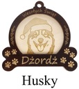 Vianočná guľa so psíkom a psom DREVENÁ guľa na vianočný stromček HUSKY