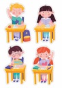 Školské dekorácie - Deti na laviciach (veľký nápis)