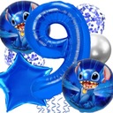 ČÍSLO 9 Súprava balónov NARODENINY Modrý steh Dekorácie BALÓNKY Stitch
