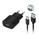 Sada sieťovej USB nabíjačky 2A 5V s káblom USB-C, čierna univerzálna kocka