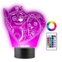 3D LED nočná lampa Paw Patrol Sky Chase Heart