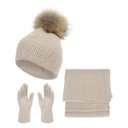 W454C Dámsky béžový zimný set, čiapka, šál, rukavice