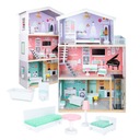 Drevený domček pre bábiky + pastelový nábytok, 117 cm