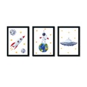 Sada 3 plagátov A4 vesmírna raketa astronaut č.2