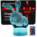 3D LED nočná lampa USB + diaľkové ovládanie Rabbit