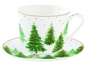 Vianočné stromčeky veľká porcelánová šálka s podšálkou v krabičke 400 ml