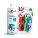 CUDOCELL Baby Derm set 3v1 prací gél, šampón a tekutina 180ml + pastelky