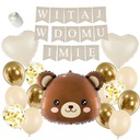 SET balónov VITAJTE DOMOV BANNER + MENO - BOHO hlava medvedíka vítaná
