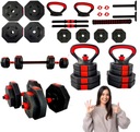 SET Činky + činka + NASTAVITEĽNÝ KETTLEBELL 15KG