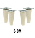 4 x surové bukové nohy, 6 cm kužeľ, s kovovými platňami