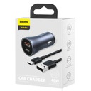 RÝCHLA NABÍJAČKA DO AUTO BASEUS USB/USB-C VÝKONNÁ 40 W + KÁBEL USB KÁBEL