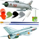 MiG-21 POSTAVTE DVA MODELY LIETADLA NA LEPENIE MONTÁŽ SADA LEPIDLO FARBY