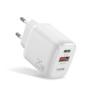 Rýchla USB + USB C PD 20W sieťová nabíjačka Topk