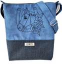 Messenger taška s koníkom, modrá taška do podkovičky