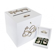 Rustikálna krabička na biele obálky a snubné prstene