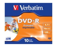 DVD-R disky 4,7GB 16x potlačiteľné 10ks Verbatim