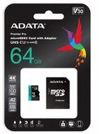 64GB microSD karta AData PREMIER PRO U3 A2 V30 UHS 64GB microSD karta AData PREMIER PRO U3 A2 V30 UHS