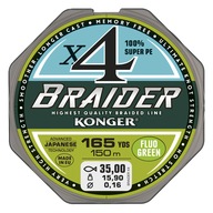 Konger Braider x4 Fluo Green oplet 0,20mm/150m Konger Braider x4 Fluo Green oplet 0,20mm/150m
