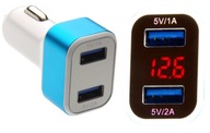 3A 2x USB nabíjačka do auta s V a A metrom 3A 2x USB nabíjačka do auta s V a A metrom