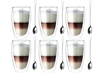 Termálne šálky Hrnčeky na kávu Latte Tea 380ml s lyžičkami 6 kusov