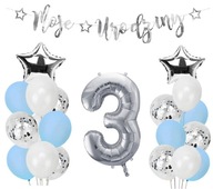Banner s balónovými dekoráciami k 3. tretím narodeninám HEL Banner s balónovými dekoráciami k 3. tretím narodeninám HEL