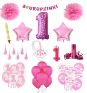Set XL Balóny One Year First Birthday 1 pink Set XL Balóny One Year First Birthday 1 pink