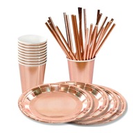 ROSE GOLD Sada tanierov, šálok a slamiek pre 12 osôb ROSE GOLD Sada tanierov, šálok a slamiek pre 12 osôb