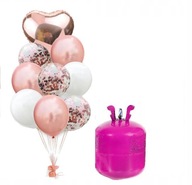 Héliová fľaša + balóniky WHITE ROSE GOLD s KONFETMI Héliová fľaša + balóniky WHITE ROSE GOLD s KONFETMI