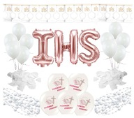 Balóny, girlandy, lupienky ruží, IHS First Communion SET Balóny, girlandy, lupienky ruží, IHS First Communion SET