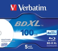 Verbatim Blu-Ray disky BD-R XL 100GB Print 5 ks Verbatim Blu-Ray disky BD-R XL 100GB Print 5 ks