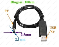 USB - DC konvertorový kábel 2,1 x 5,5 mm 9V napájací zdroj USB - DC konvertorový kábel 2,1 x 5,5 mm 9V napájací zdroj