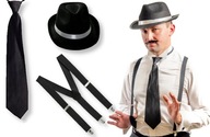 GANGSTER Súprava čiernych podväzkov s kravatovým klobúkom 20' GANGSTER Súprava čiernych podväzkov s kravatovým klobúkom 20'