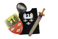 Kostým rytiera Zawisza, prilba, štít, meč 64, pošva Kostým rytiera Zawisza, prilba, štít, meč 64, pošva