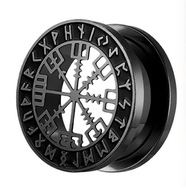Odskrutkovateľný oceľový tunel Vegvisir Wiking nors runes black 8mm Odskrutkovateľný oceľový tunel Vegvisir Wiking nors runes black 8mm