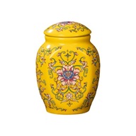 Keramická váza na uskladnenie čaju so žltým vrchnákom