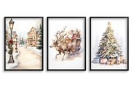 Vianočné plagáty, Mikulášska cesta a zlatý vianočný stromček plagáty 3 x 30x40cm