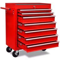 Červený nástrojový/dielenský vozík so 7 zásuvkami