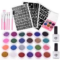 Veľký glitrový tetovací kit (šablóny, štetce, lepidlo, trblietky) Veľký glitrový tetovací kit (šablóny, štetce, lepidlo, trblietky)