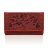 Módna červená dámska kvetinová kožená peňaženka